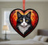 Black & White Cat Stained Glass Effect Heart Suncatcher
